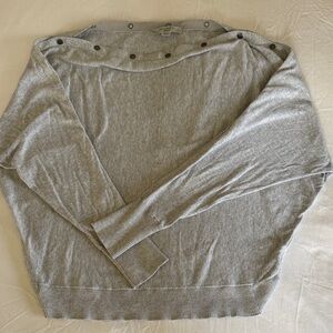 All Saints Off-Shoulder Light Gray Button-Trim Knit Sweater